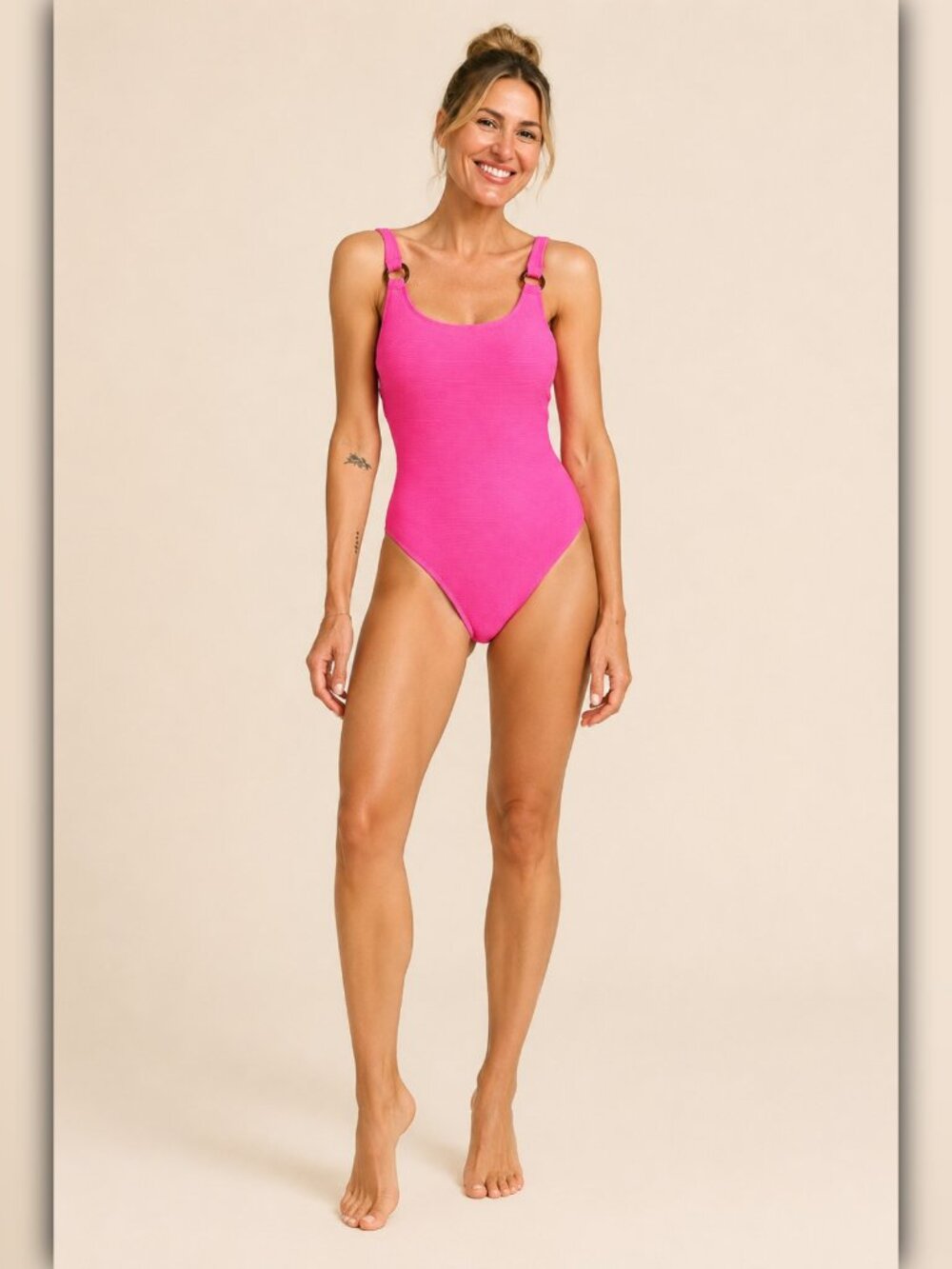 A052-A • Barbie Pink Pucker Textured One Piece Swimsuit